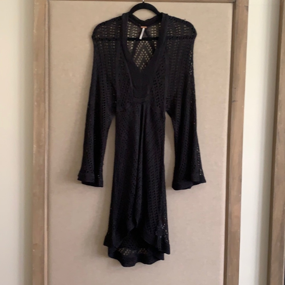 Free people rich black crochet dress high/low… needs a slip, one is not included